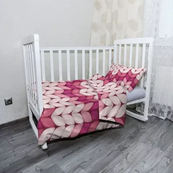 Povlečení Sablio Mikroplyšové povlečení do dětské postýlky Tříbarevné růžové pletení - 100x135 / 40x60