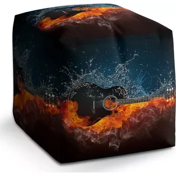 Taburet Sablio Taburet Kostka Ohnivá kytara: 40x40x40 cm - Sablio
