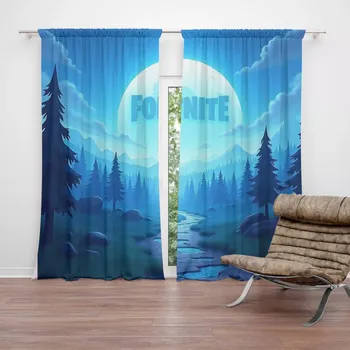 Závěs Sablio Závěsy FORTNITE Modré údolí s měsícem: 2ks 140x250cm