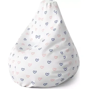 Sedací pytel Sedací vak Pear Srdíčka na bílé - Sablio - 70 x 95 x 15 cm