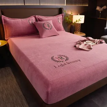 Prostěradlo Plyšové napínací prostěradlo s gumou | ložní prádlo, potah na matraci - Růže , 180x200cm