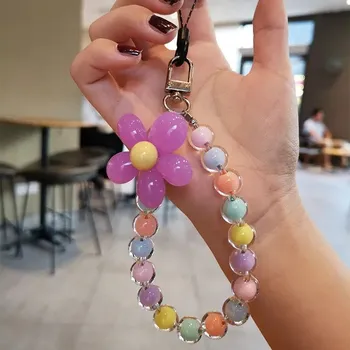 Květinové poutko na mobil s korálky | klíčenka, přívěsek - 09