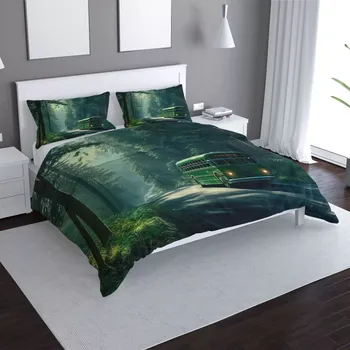 Povlečení Saténové povlečení Zelený autobus v lese - Sablio - 140x220 / 90x70