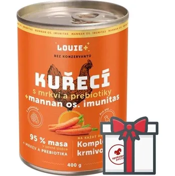 Krmivo pro psa Louie konzerva kuřecí s mrkví a prebiotiky SET 4x 400 g + Louie vývar 400 g ZDARMA