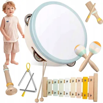 Dřevěná hračka DŘEVĚNÉ HUDEBNÍ NÁSTROJE PRO DĚTI HRAČKA ZVONKOHRA MONTESSORI DÁREK SADA