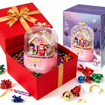 ostatní stavebnice VÁNOČNÍ STAVEBNICE Z KOSTEK, 298 DÍLKŮ S OTOČNOU HRAJÍCÍ SKŘÍŇKOU