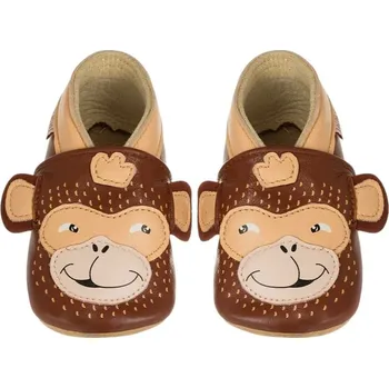 Capáčky LAIT ET MIEL Kožené capáčky s opicí 2-3 roky Hnědá 25-26