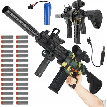 Dětská zbraň HRAČKOVÁ PISTOLE STŘÍLEJÍCÍ PĚNOVÉ NÁBOJE, DOSAH 15M, LASER + AKU