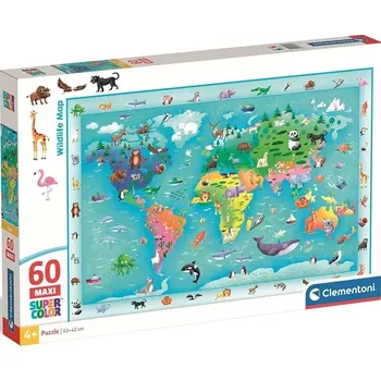 Puzzle CLEMENTONI Puzzle s hledáním obrázků Mapa světa se zvířátky MAXI 60 dílků