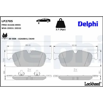 Brzdová destička Sada brzdových destiček, kotoučová brzda DELPHI LP2705