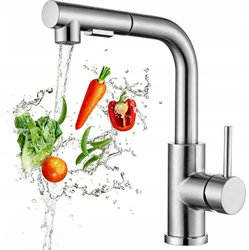 Vodovodní baterie BATERIE UMYVADLOVÁ KUCHYŇSKÁ OTOČNÁ S DLOUHOU VÝSUVNOU HUBICÍ