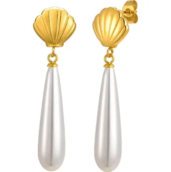 Náušnice Perlové náušnice z chirurgické oceli Shell drop Zlaté