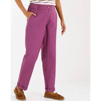 Dámská móda Vzdušné chino kalhoty s pružným pasem, plátno z bavlny a lnu šedofialová 42