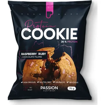 Čokoláda Passion nutrition Passion Proteinová plněná cookie 75g Malinová s ruby čokoládou Náplň: čokoládová