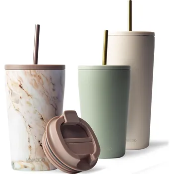 Termohrnek Termohrnek 470 ml s víčkem a brčkem, dvojité stěny, mramorový vzor