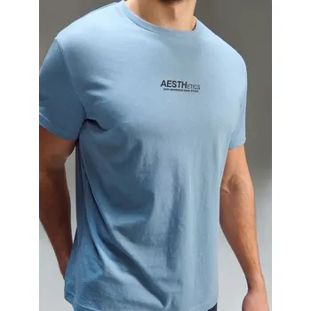 Pánské tričko Sinsay - Bavlněné tričko s nápisem - světle modrá - 239HL-50X - 239HL-50X-2XL