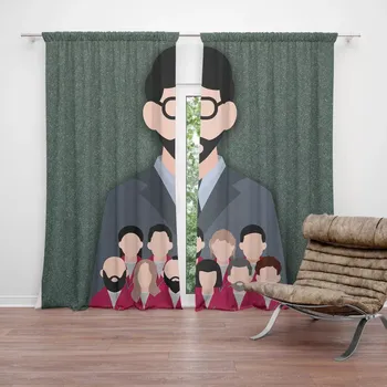 Závěs Sablio Závěsy Money heist Profesor a jeho tým Zelená: 2ks 140x250cm