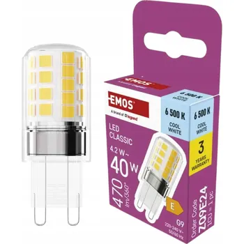Žárovka LED žárovka G9 4,2W ekvivalent 40W kapsle studená bílá 6500K ZQ9E24 EMOS