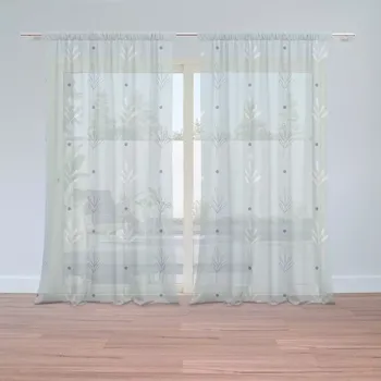 Záclona Sablio Záclony Modré a bílé lístky: 2 ks - 150x250 cm - Sablio