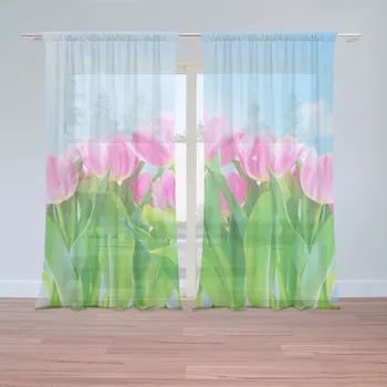 Záclona Sablio Záclony Růžové tulipány: 2 ks - 150x250 cm - Sablio