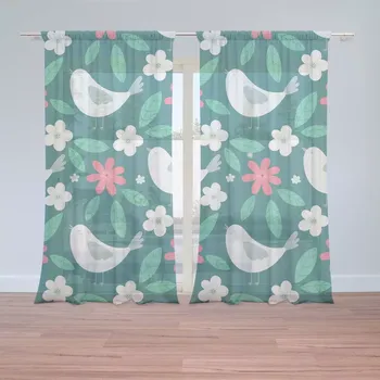 Záclona Sablio Záclony Červené kvítí s ptáčky: 2 ks - 150x250 cm - Sablio