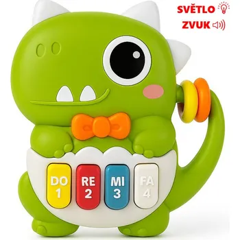 Hudební nástroj pro děti Mini Club dinosaurus pianko 15 cm na baterie se světlem a zvukem
