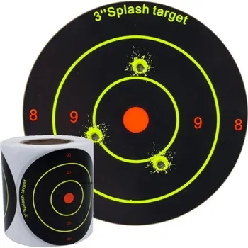 Čištění zbraně 100 ks Samolepicí papírové kulaté terče na střelbu 7,6 cm Reaktivní rozstřikové cíle na roli Černo-žlutý efekt po zásahu