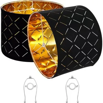 Stojací lampa Sada 2 stínidel na bubnovou lampu, 33 cm nahoře x 33 cm dole x 25 cm vysoké, střední stínidlo na bubnovou lampu s harfou, náhradní stínidlo pro stolní lampy, stojací lampy a závěsná svítidla, dutý design s černým diamantem.