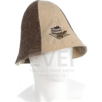 EVEI - Čepice do sauny s obrázkem vedro s metlou, 100% vlna, univerzální, hnědo-přirozená