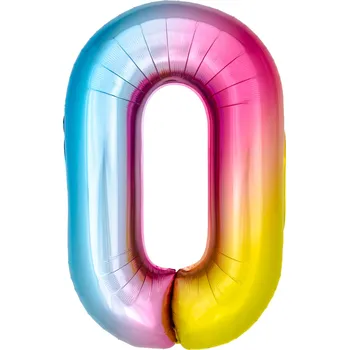 Balónek Fóliový balónek ve tvaru číslice 0, duhový, 100 cm