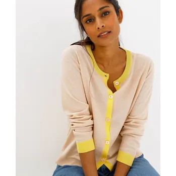 Dámský svetr Propínací svetr s kontrastními lemy béžová/žlutá 38/40