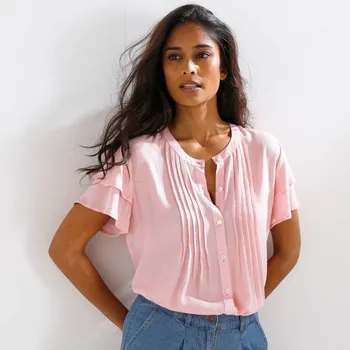 Dámská halenka Halenka se sámky a krátkými rukávy růžová 38