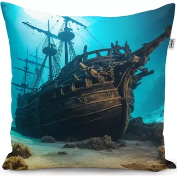 Dekorativní polštářek Dekorační polštář Vrak dřevěné lodi na dně moře - Sablio - 40x40 cm