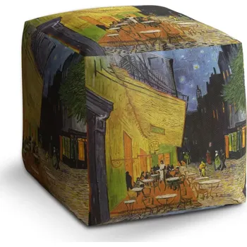 Taburet Sablio Taburet Cube Terasa kavárny v noci - Vincent van Gogh: 40x40x40 cm