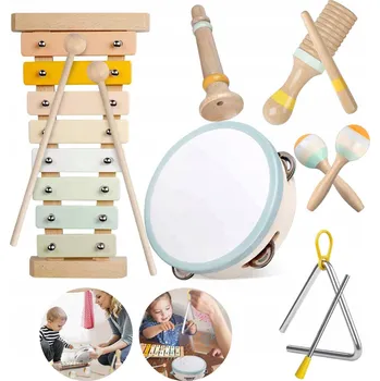 Dřevěná hračka DZIECIĘCE DREWNIANE HUDEBNÍ NÁSTROJE SADA PRO DĚTI MONTESSORI