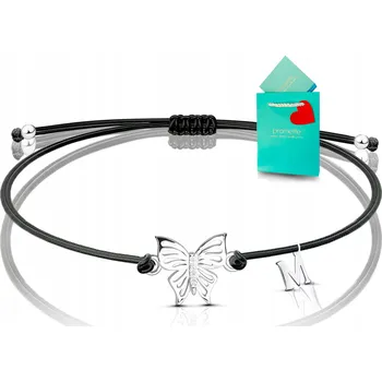 Náramek Stříbrný náramek na šňůrce s motýlkem a písmenkem, stříbro 925