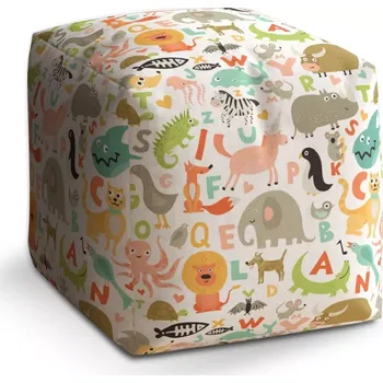 Taburet Sablio Taburet Kostka Zoo abeceda: 40x40x40 cm - Sablio