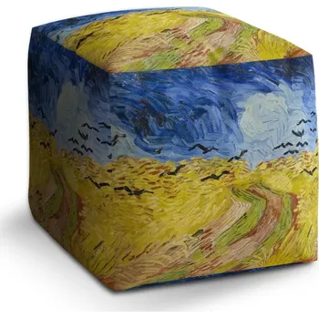 Taburet Sablio Taburet Cube Pšeničné pole s vránami - Vincent van Gogh: 40x40x40 cm