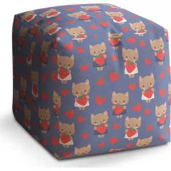 Taburet Sablio Taburet Kostka Kočičky s jahodami: 40x40x40 cm - Sablio