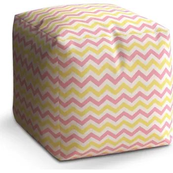 Taburet Sablio Taburet Kostka Růžové a žluté klikyháky: 40x40x40 cm - Sablio