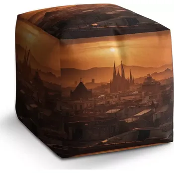 Taburet Sablio Taburet Kostka Barcelona Night Skyline: 40x40x40 cm - Sablio