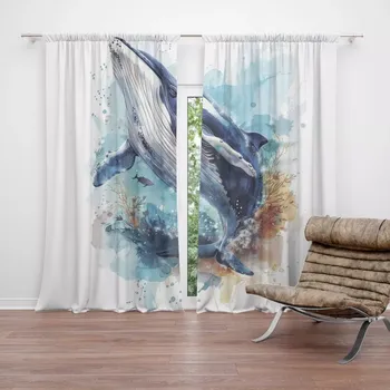 Závěs Sablio Závěsy Akvarelová velryba: 2ks 140x250cm