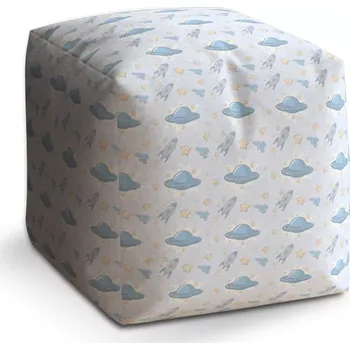 Taburet Sablio Taburet Kostka Létající talíře a rakety: 40x40x40 cm - Sablio