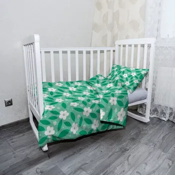 Povlečení Sablio Mikroplyšové povlečení do dětské postýlky Bílé květy s lístky - 100x135 / 40x60