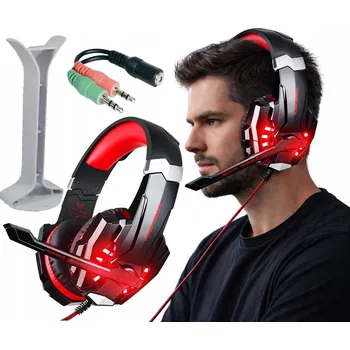 Sluchátka SLUCHÁTKA S MIKROFONEM A LED PODSVÍCENÍM PRO HRÁČE, DRÁTOVÁ PC G9000 CZERW