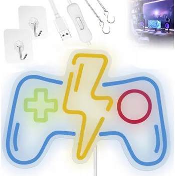 LED panel NEONOVÝ NÁPIS GAMEPAD LED NAPÁJENÝ USB PRO DEKORACI POKOJE TEENAGERA