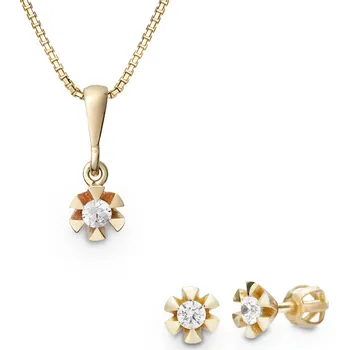 Souprava šperků Souprava náušnic a přívěšku ze žlutého zlata s přírodními diamanty 450.90