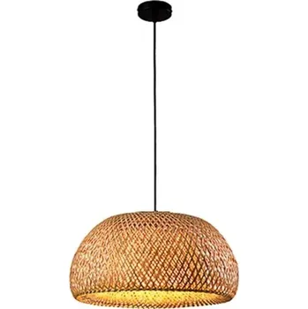 Bambusová závěsná designová lampa | interiérové osvětlení - d-26cm černá , žádná žárovka