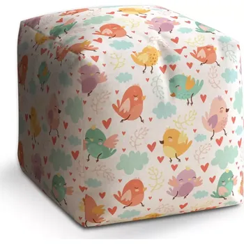 Taburet Sablio Taburet Kostka Oblak s ptáčky: 40x40x40 cm - Sablio