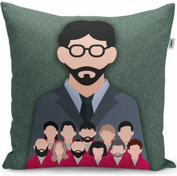 Dekorativní polštářek Dekorační polštář Money heist Profesor a jeho tým Zelená - Sablio - 40x40 cm